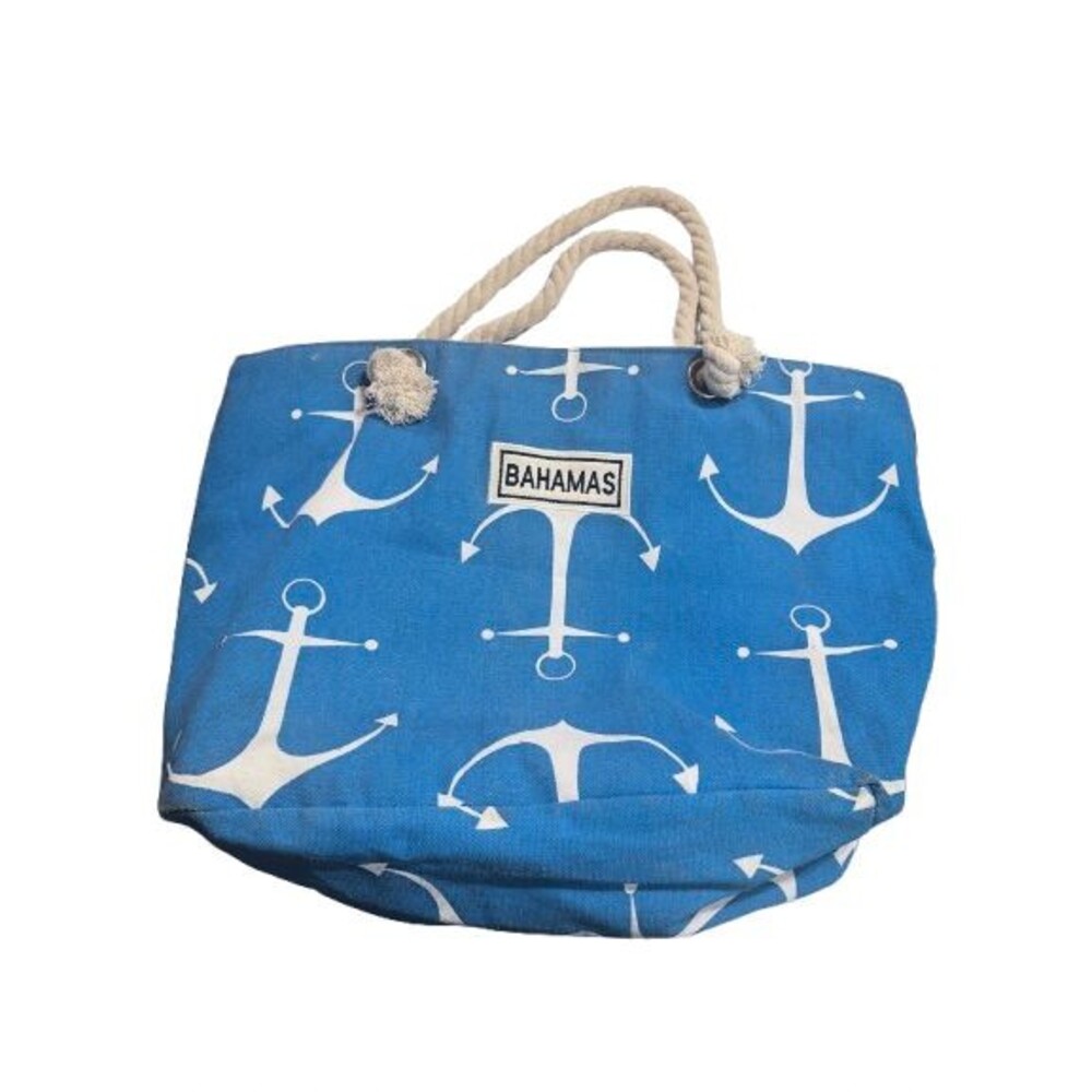 Women's Nautical Beach Tote Bag Bahamas Embroidered Rope Handles Zippered